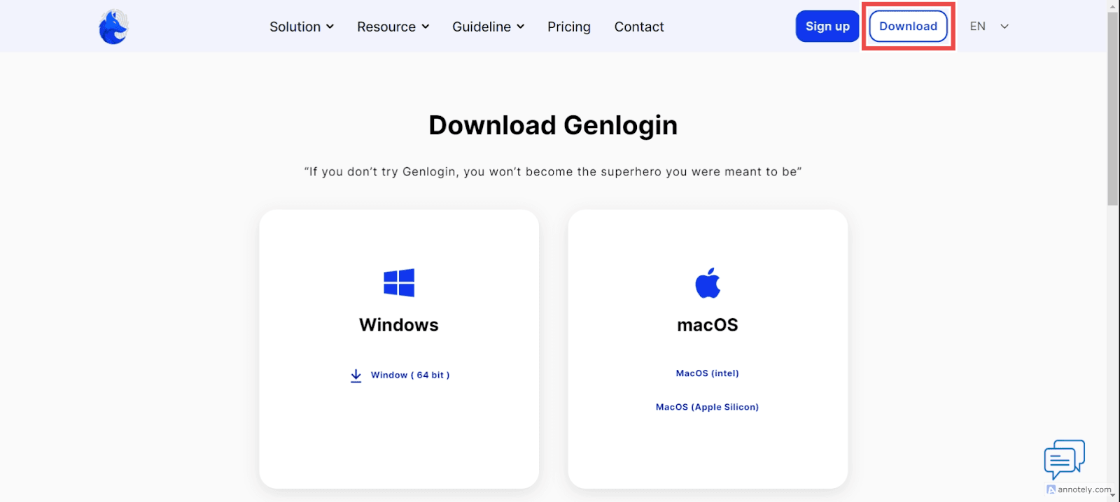 Страница входа или первоначальной настройки браузера Genlogin после установки / Genlogin sign-in or initial setup screen after installation