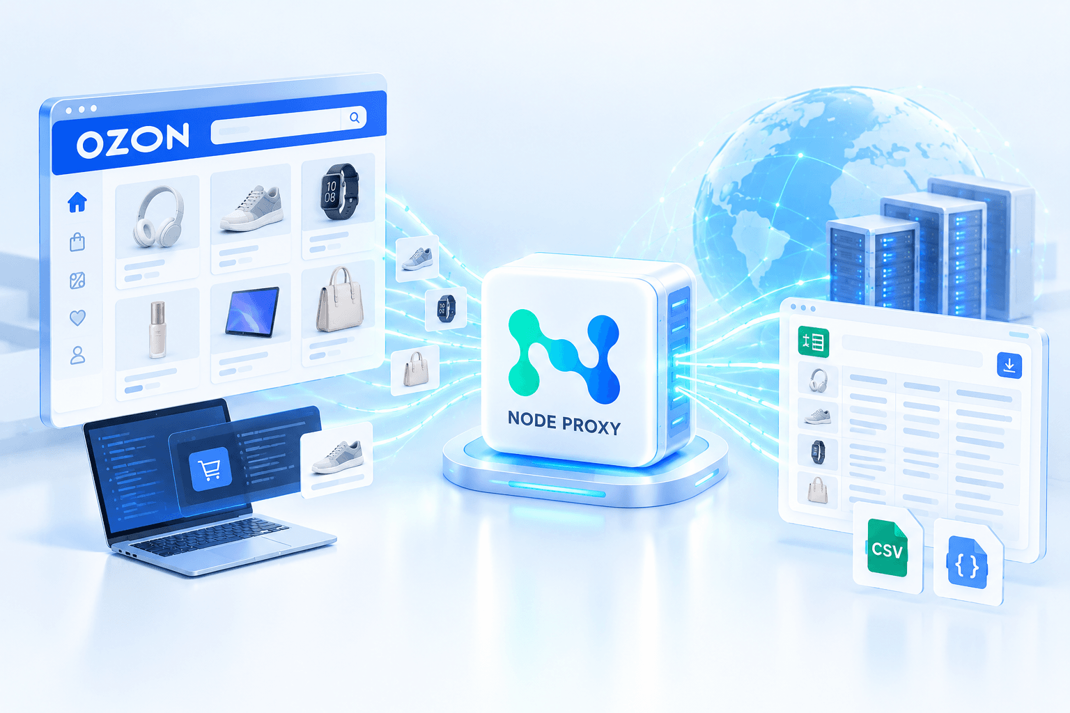 Сбор данных с Ozon с помощью парсера и резидентских прокси Node Proxy / Collecting Ozon data with a scraper and Node Proxy residential proxies