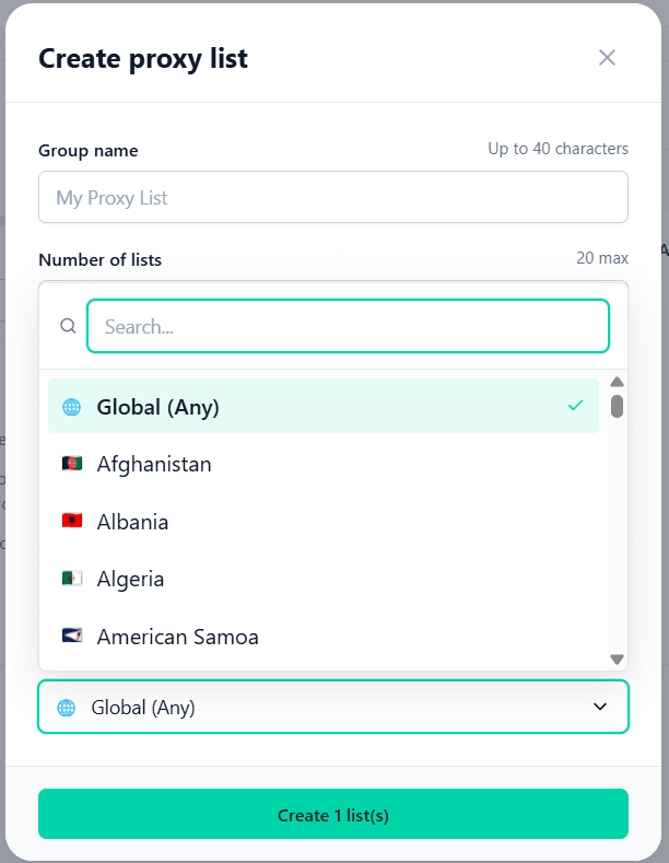 Выбор географической локации прокси при создании списка в Node Proxy / Selecting a proxy geographic location when creating a list in Node Proxy