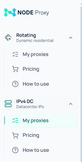 Выбор прокси в панели Node Proxy для настройки Throne / Selecting a proxy in the Node Proxy panel for Throne setup