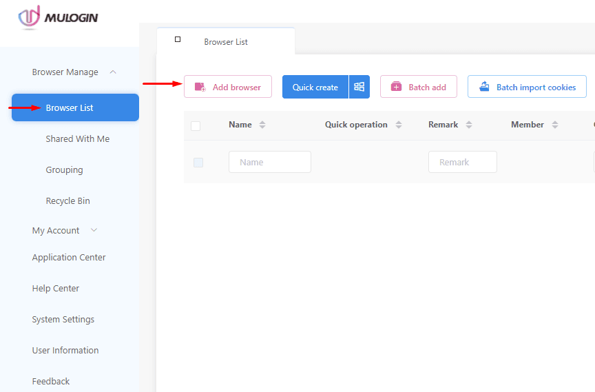 Окно создания нового браузерного профиля в MuLogin / MuLogin window for creating a new browser profile