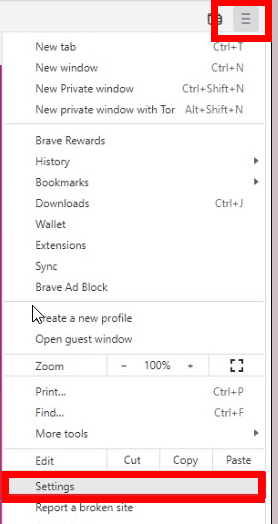 Меню настроек Brave с разделом System / Brave settings menu with the System section