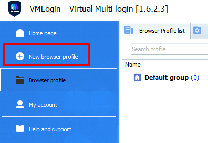 Окно создания нового браузерного профиля в VMLogin с базовыми параметрами браузерной среды / VMLogin new browser profile creation window with basic browser environment settings