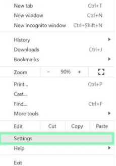 Меню Google Chrome с открытым разделом Settings / Google Chrome menu with the Settings section open