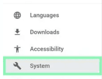 Раздел System в настройках Google Chrome с параметрами системного подключения / System section in Google Chrome settings with system connection options