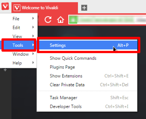 Раздел Settings в браузере Vivaldi / Settings section in Vivaldi browser