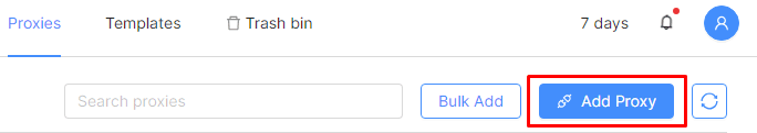 Менеджер прокси Octo Browser с кнопкой Add Proxy для добавления нового подключения / Octo Browser proxy manager with the Add Proxy button for adding a new connection