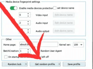 Окно VMLogin с функцией Get Random Profile для генерации случайных параметров браузерного профиля / VMLogin window with the Get Random Profile feature for generating random browser profile settings