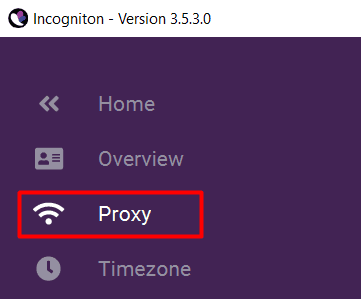 Настройки профиля Incogniton с открытым разделом Proxy и параметрами сетевого подключения / Incogniton profile settings with the Proxy section open and network connection parameters