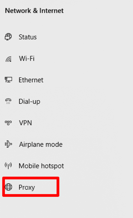 Раздел «Прокси» в настройках сети Windows / Proxy section in Windows network settings