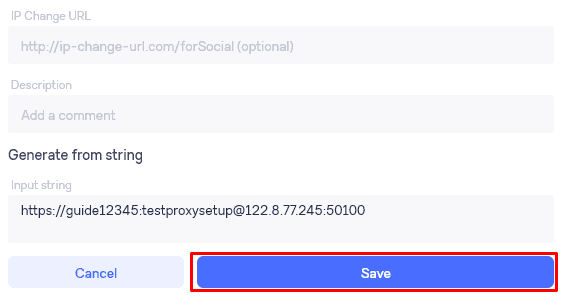 Сохранение новой записи прокси в разделе Proxy List приложения Surfinite / Saving a new proxy entry in the Surfinite Proxy List