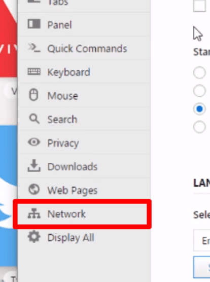 Раздел Network в настройках Vivaldi / Network section in Vivaldi settings