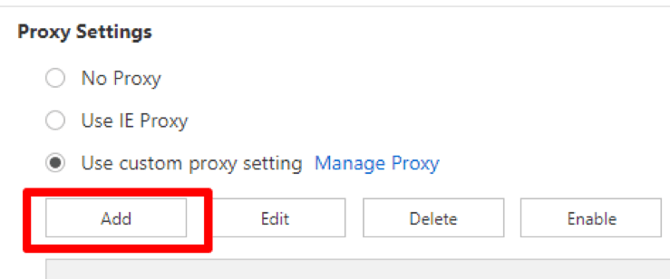 Кнопка Add для добавления прокси в Maxthon / Add button for adding a proxy in Maxthon