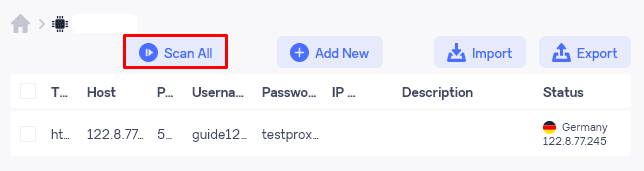 Проверка сохраненных прокси через функцию Scan All в Surfinite / Checking saved proxies using the Scan All feature in Surfinite