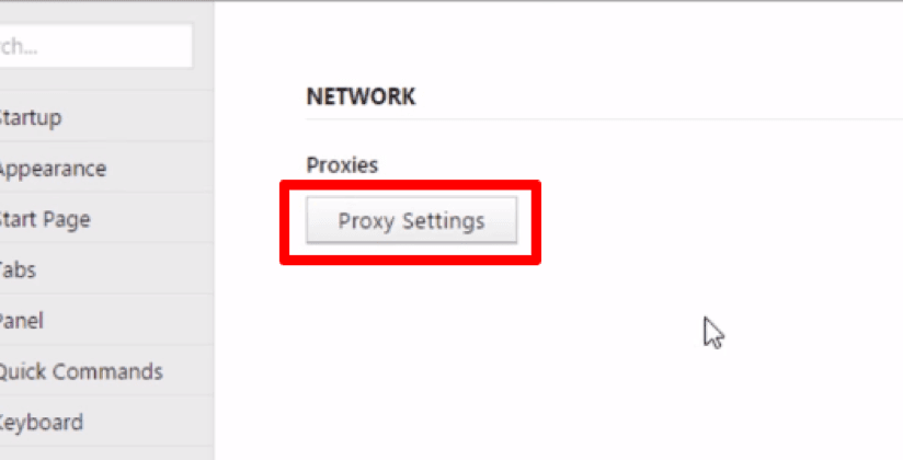 Кнопка Proxy Settings в разделе Network Vivaldi / Proxy Settings button in Vivaldi Network settings