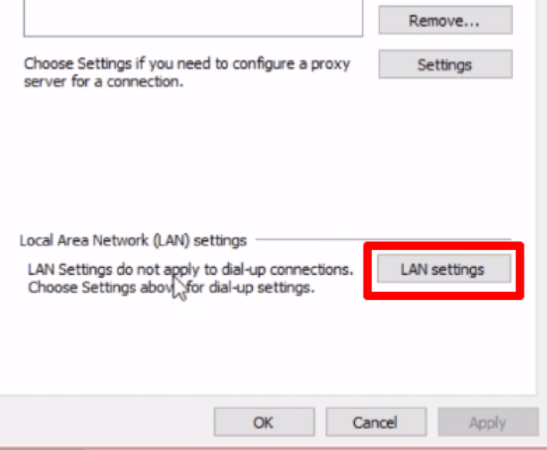 Параметры локальной сети Windows для настройки прокси / Windows local network settings for proxy configuration