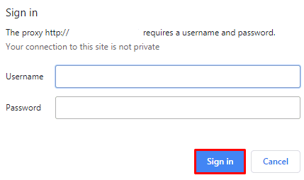 Окно авторизации Avant Browser с полями для ввода логина и пароля прокси / Avant Browser authentication window with fields for the proxy username and password
