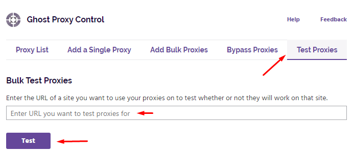 Вкладка Test Proxies в Ghost Browser для проверки импортированных прокси-соединений / Test Proxies tab in Ghost Browser for checking imported proxy connections