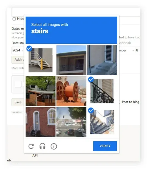 Капча с изображением лестниц для проверки пользователя / CAPTCHA with images of stairs for user verification